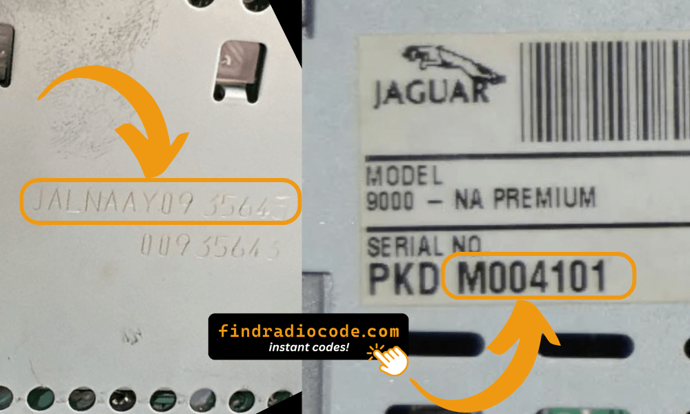Jaguar radio serial number engraved or on label